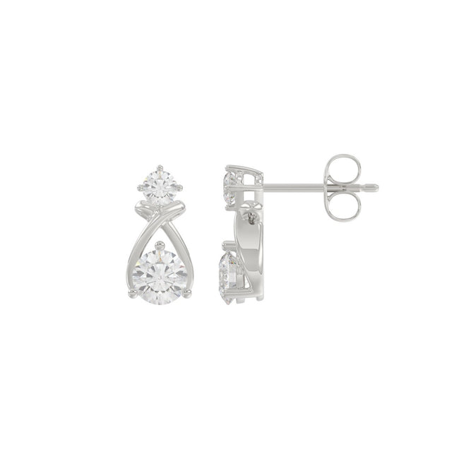 1ct Round Brilliant Lab-Grown Diamond Infinity Drop Earrings in 14K White Gold (Two-Stone Twisted Ribbon Studs)