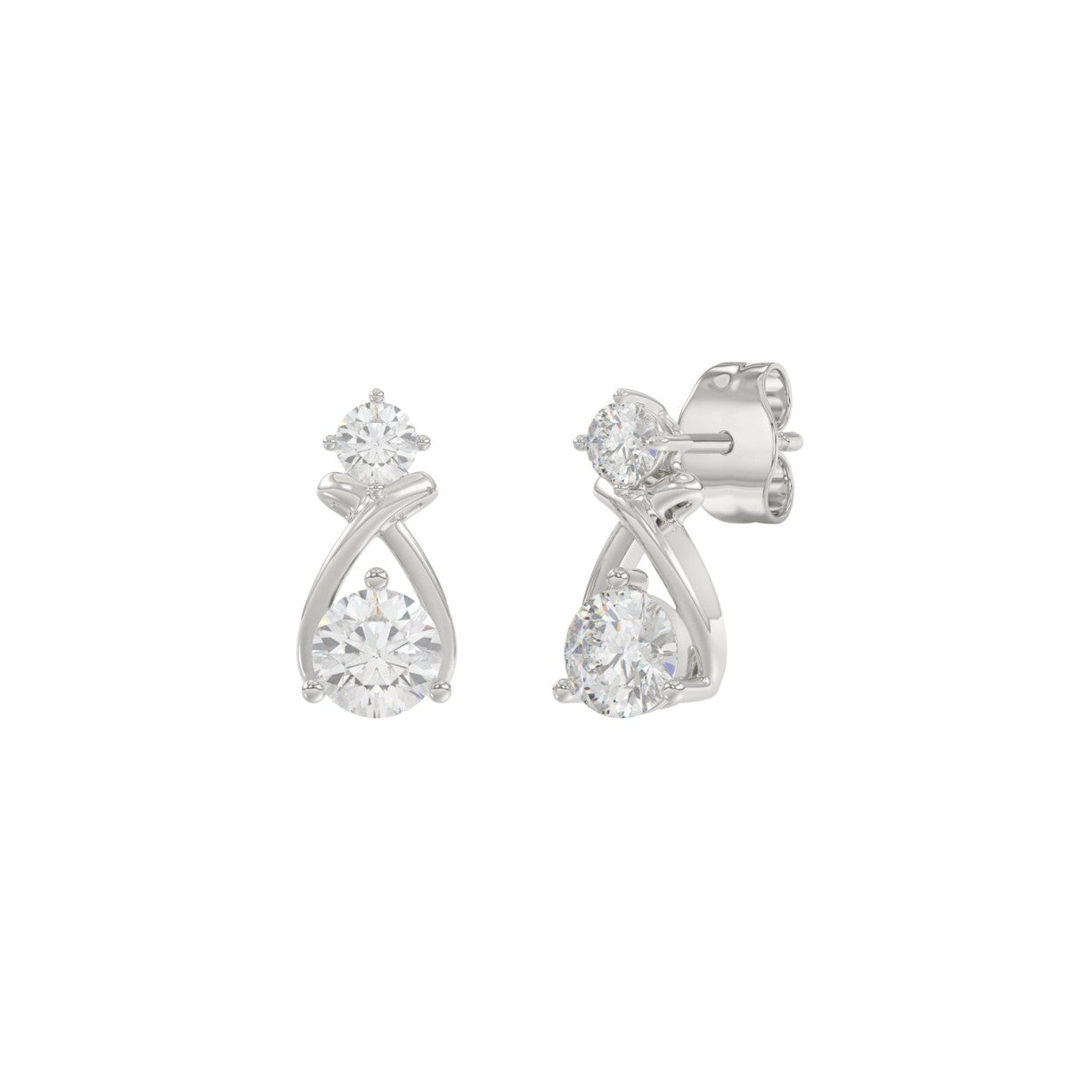 1ct Round Brilliant Lab-Grown Diamond Infinity Drop Earrings in 14K White Gold (Two-Stone Twisted Ribbon Studs)