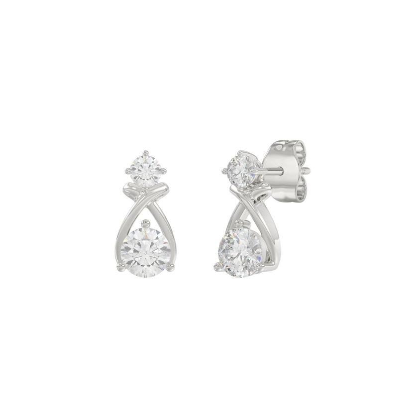 1ct Round Brilliant Lab-Grown Diamond Infinity Drop Earrings in 14K White Gold (Two-Stone Twisted Ribbon Studs)