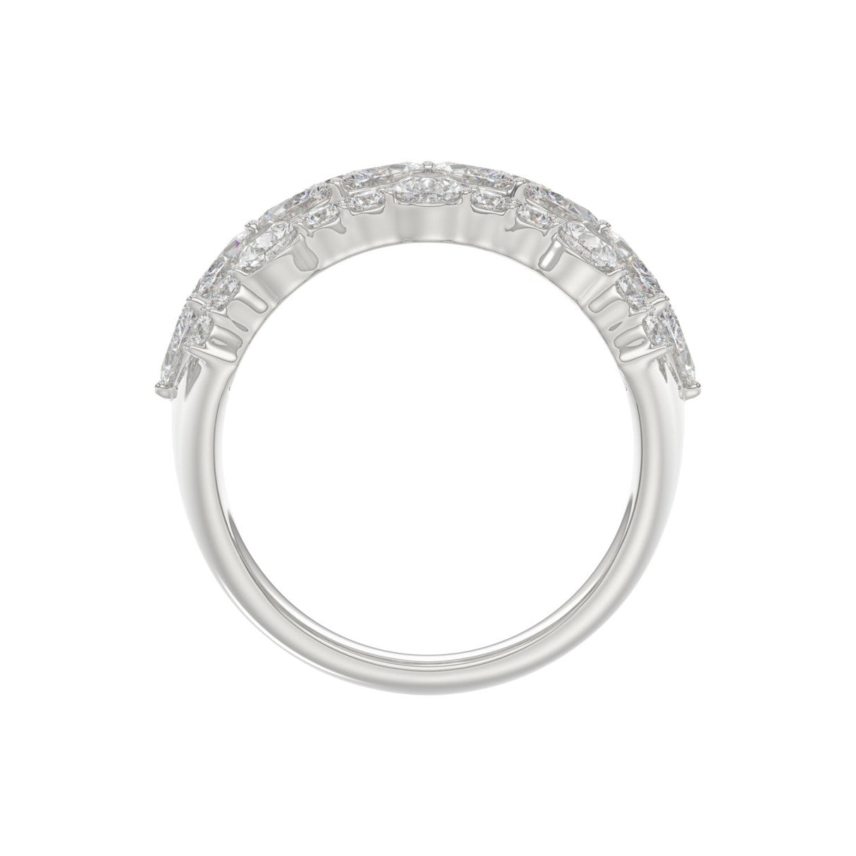 3ct Floral Cluster Lab-Grown Diamond Wide Band in 14K White Gold (Marquise, Pear & Round Cut Statement Ring)