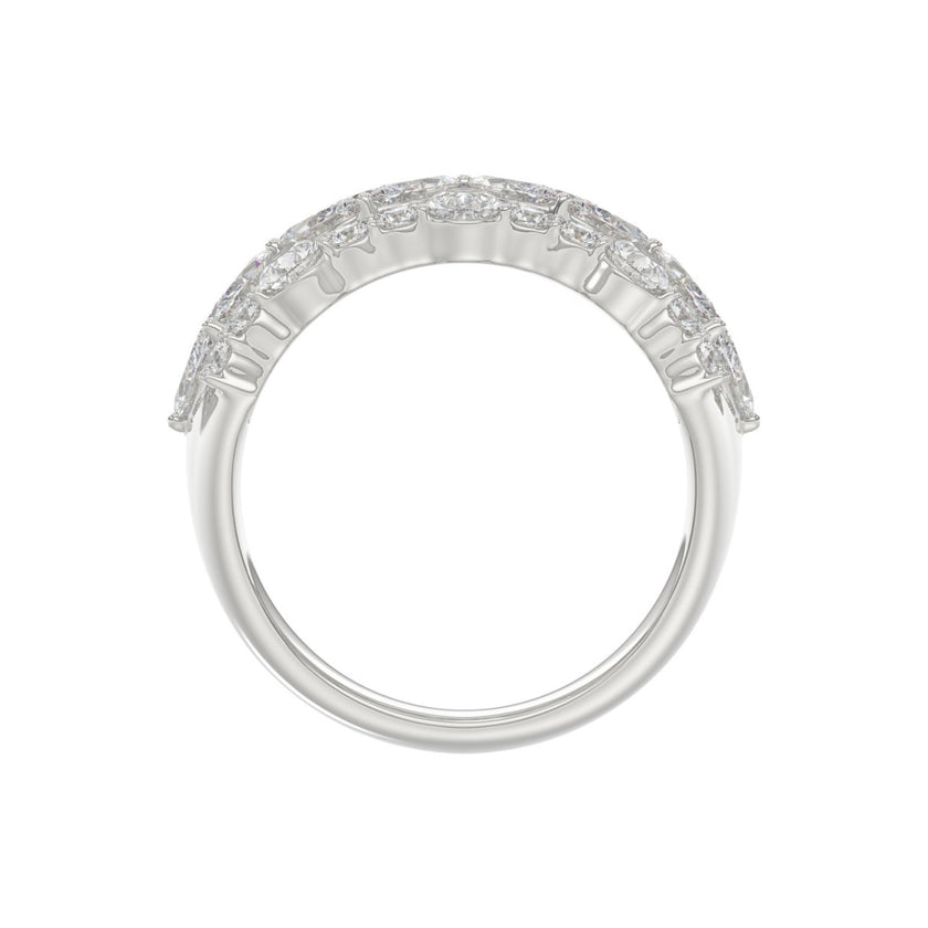 3ct Floral Cluster Lab-Grown Diamond Wide Band in 14K White Gold (Marquise, Pear & Round Cut Statement Ring)