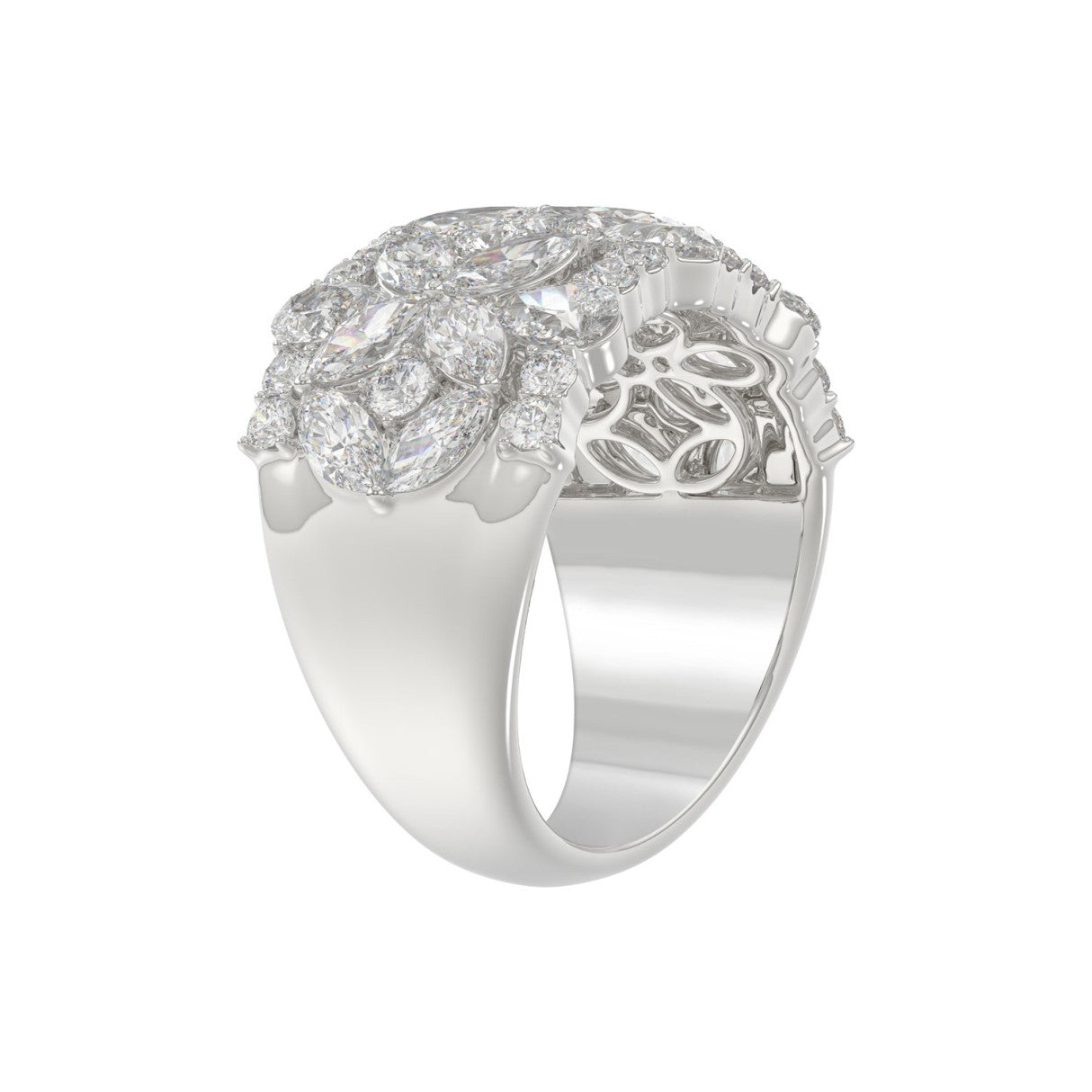 3ct Floral Cluster Lab-Grown Diamond Wide Band in 14K White Gold (Marquise, Pear & Round Cut Statement Ring)