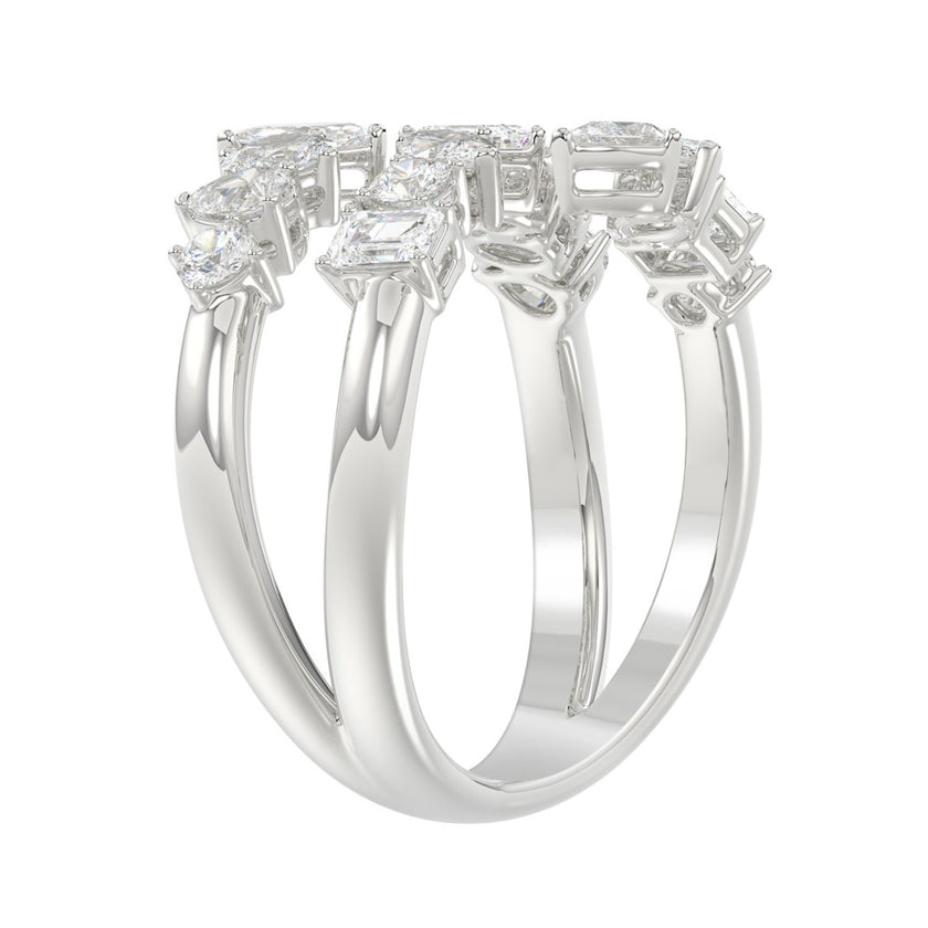 1 1/2 CTW Mixed Shape Multi-Row Lab Diamond Bypass Ring in 14K White Gold (Round, Marquise, Pear, Emerald & Oval)