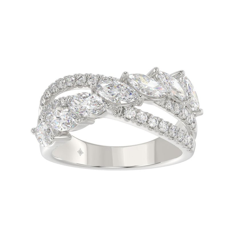 1 3/4 CTW Marquise & Round Cut Lab-Grown Diamond Crossover Band in 14K White Gold