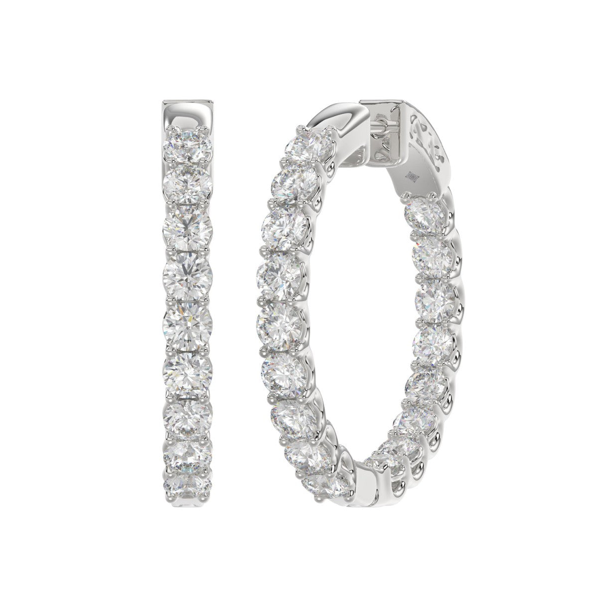 Spectacular Lab Created Diamond Eternity Hoop Earrings 11.0ct in 14KW Gold - Certified