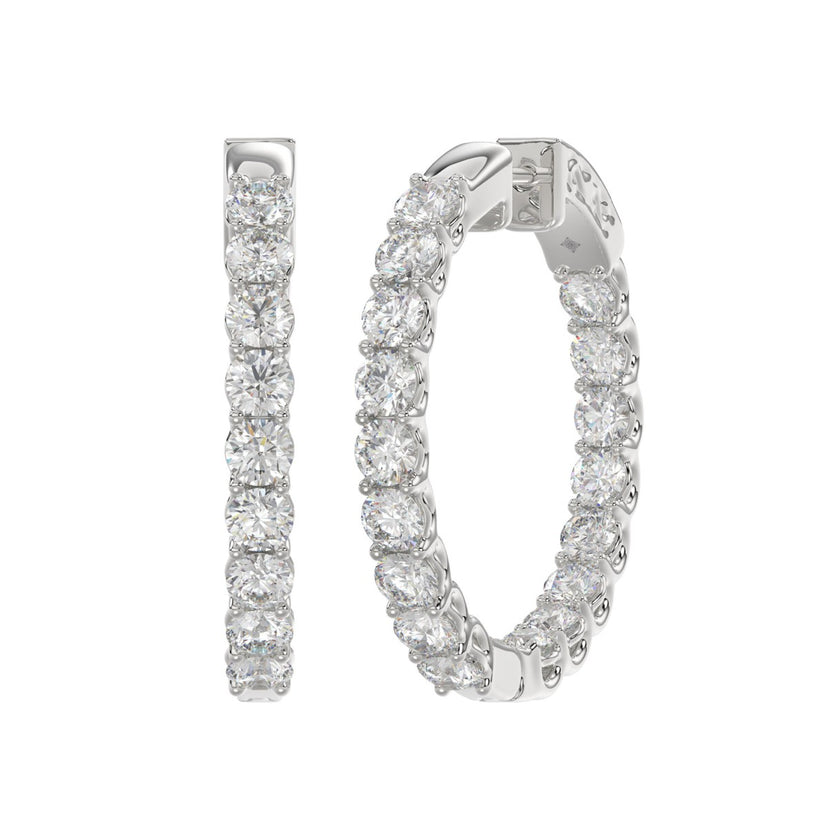 Spectacular Lab Created Diamond Eternity Hoop Earrings 11.0ct in 14KW Gold - Certified