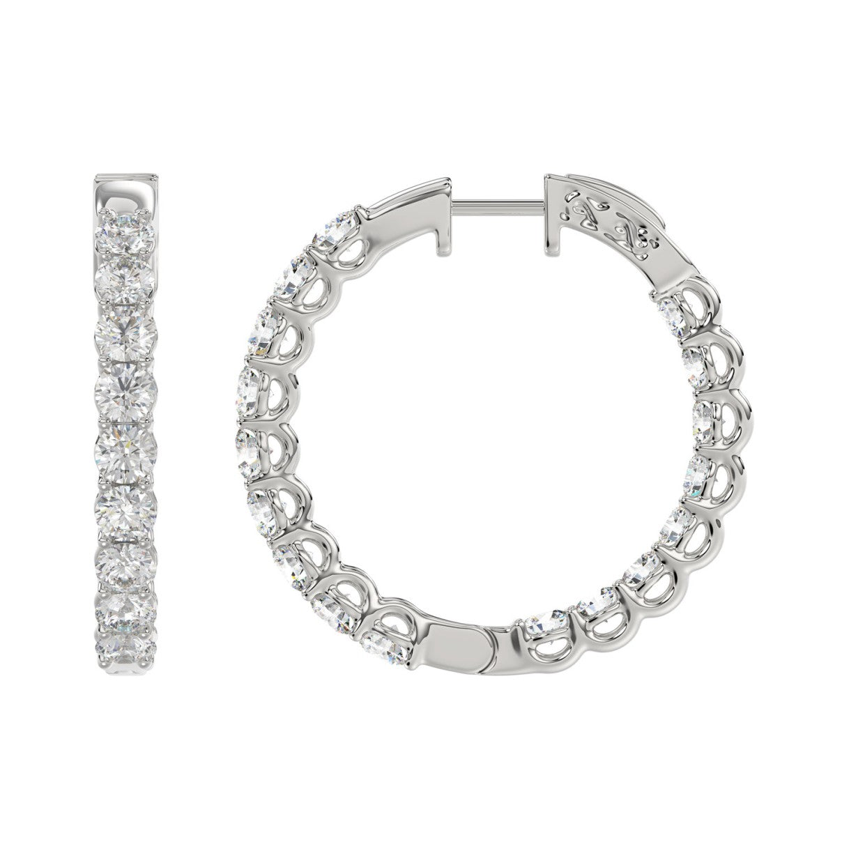 Spectacular Lab Created Diamond Eternity Hoop Earrings 11.0ct in 14KW Gold - Certified