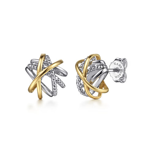 Gabriel & Co. Fashion Stud Earrings in 14K Yellow Gold and 925 Sterling Silver