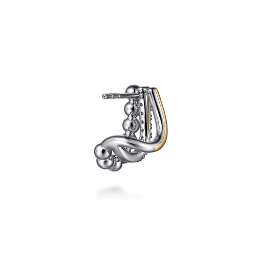 Gabriel & Co. Fashion White Sapphire J Hoop Bujukan Earrings in Sterling Silver and 14K Yellow Gold