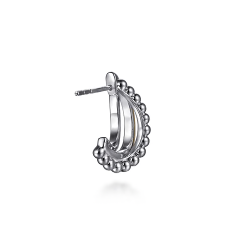 The Bujukan Collection Two-Tone Multi-Row Beaded J Hoop Earrings in Sterling Silver and 14K Gold