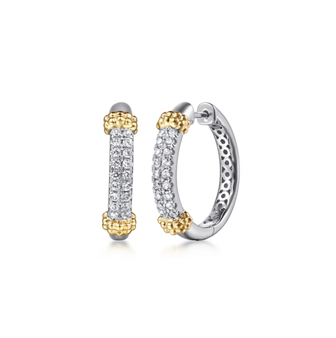 The Bujukan Collection Pavé White Sapphire Hoop Earrings in Sterling Silver and 14K Gold