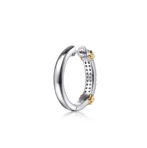 The Bujukan Collection Pavé White Sapphire Hoop Earrings in Sterling Silver and 14K Gold