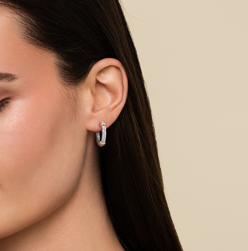 The Bujukan Collection Pavé White Sapphire Hoop Earrings in Sterling Silver and 14K Gold