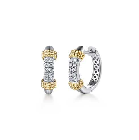 The Bujukan Collection Two-Tone Pavé White Sapphire Huggie Earrings in Sterling Silver and 14K Gold