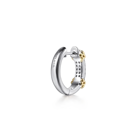 The Bujukan Collection Two-Tone Pavé White Sapphire Huggie Earrings in Sterling Silver and 14K Gold