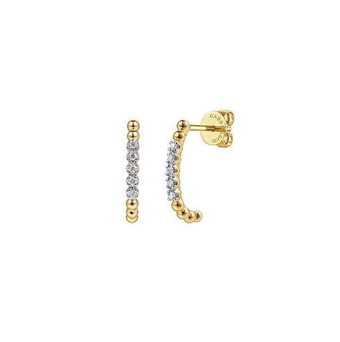 The Bujukan Collection Diamond Buttercup Beaded J Hoop Earrings in 14K Yellow Gold