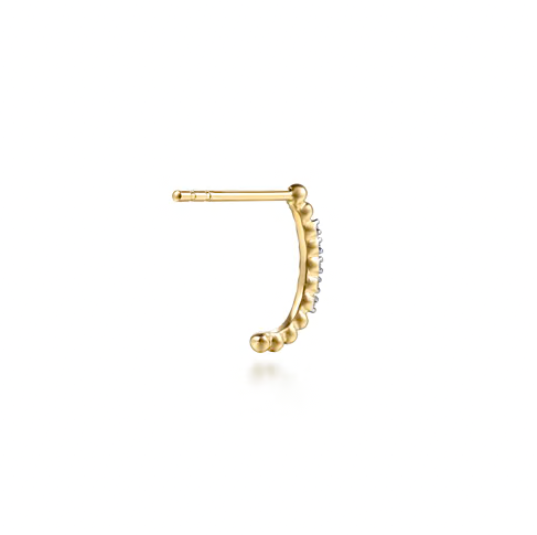 The Bujukan Collection Diamond Buttercup Beaded J Hoop Earrings in 14K Yellow Gold