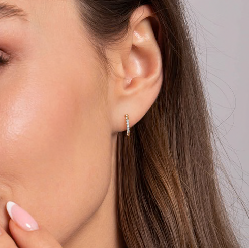 The Bujukan Collection Diamond Buttercup Beaded J Hoop Earrings in 14K Yellow Gold