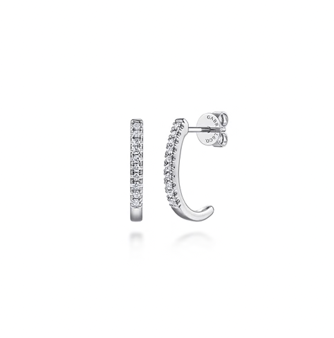 The Bujukan Collection Pavé Diamond Classic J Hoop Earrings in 14K White Gold