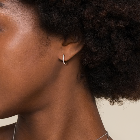 The Bujukan Collection Pavé Diamond Classic J Hoop Earrings in 14K White Gold