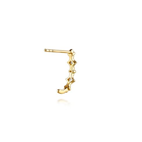 The Bujukan Collection Diamond Clover Station Beaded J Hoop Earrings in 14K Yellow Gold