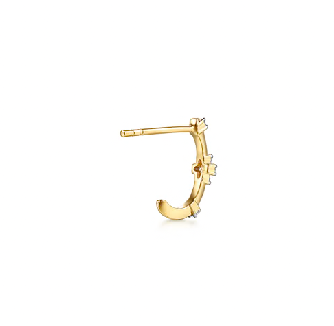 The Bujukan Collection White Sapphire Floral Cluster J Hoop Earrings in 14K Yellow Gold