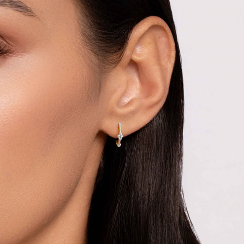 The Bujukan Collection White Sapphire Floral Cluster J Hoop Earrings in 14K Yellow Gold