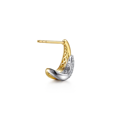The Bujukan Collection Two-Tone Sculptural Spike Pavé Diamond J Hoop Earrings in 14K Gold