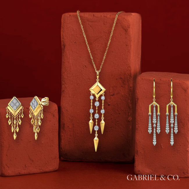 Gabriel & Co. Kaslique Collection Diamond Drop Chandelier Necklace Pendant in 14K Yellow Gold