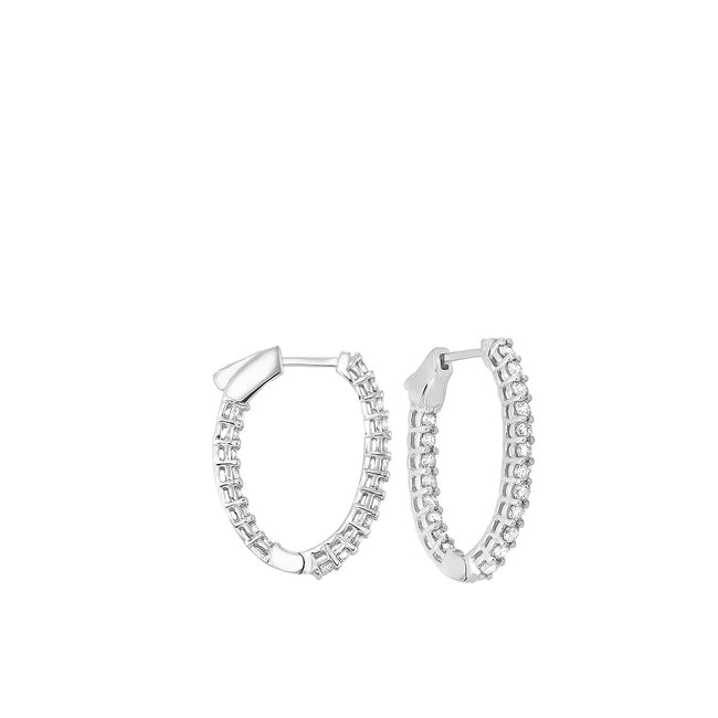 14K WG 1 ct. tw. Diamond Inside Out Oval Shape Hoop Earring
