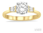 Elegant Design Round and Baguette Diamond Engagement Ring in 14K Yellow Gold | Gemmas Jewelers