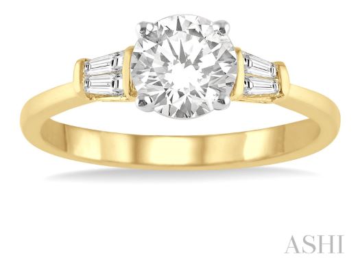 Elegant Design Round and Baguette Diamond Engagement Ring in 14K Yellow Gold | Gemmas Jewelers