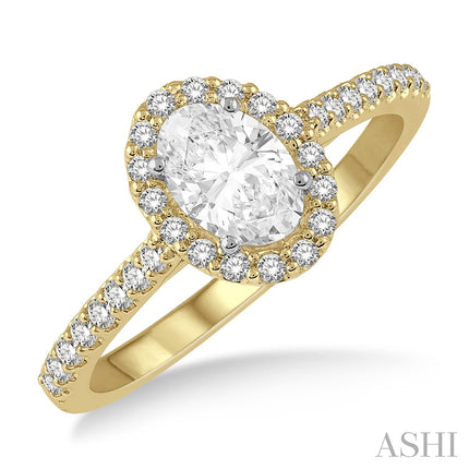 Elegant Oval Center Halo Diamond Engagement Ring in 14K Yellow Gold | Gemmas Jewelers