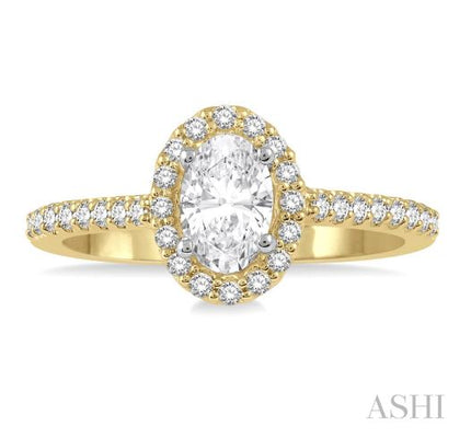 Elegant Oval Center Halo Diamond Engagement Ring in 14K Yellow Gold | Gemmas Jewelers