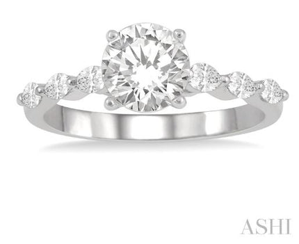 Elegant Round and Marquise Cut Engagement Ring in 14K White Gold | Gemma's Jewelers