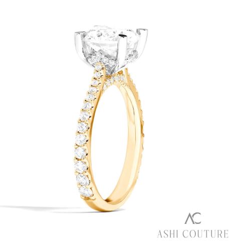 Elegant & Chic Couture Pave Diamond Engagement Ring in 14K Yellow Gold