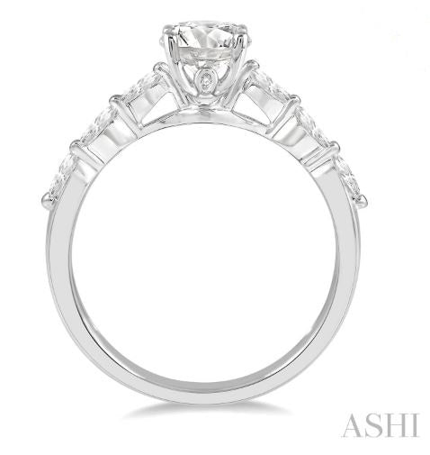 Elegant Round and Marquise Cut Engagement Ring in 14K White Gold | Gemma's Jewelers