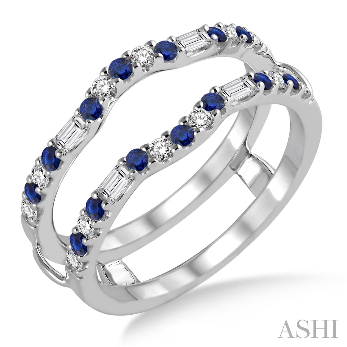 Elegant & Timeless Diamond and Sapphire Insert Wedding Ring in 14K White Gold | Gemmas Jewelers