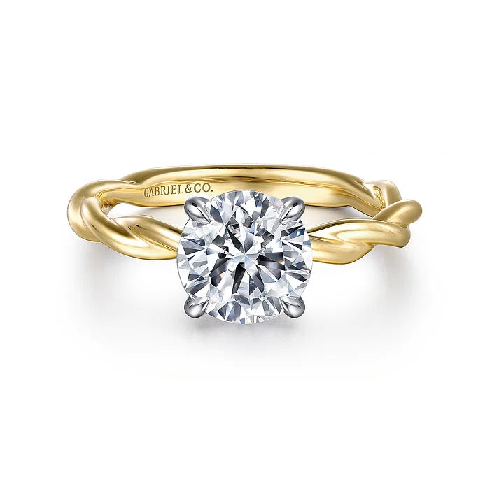 14K White-Yellow Gold Twisted Round Diamond Engagement Ring