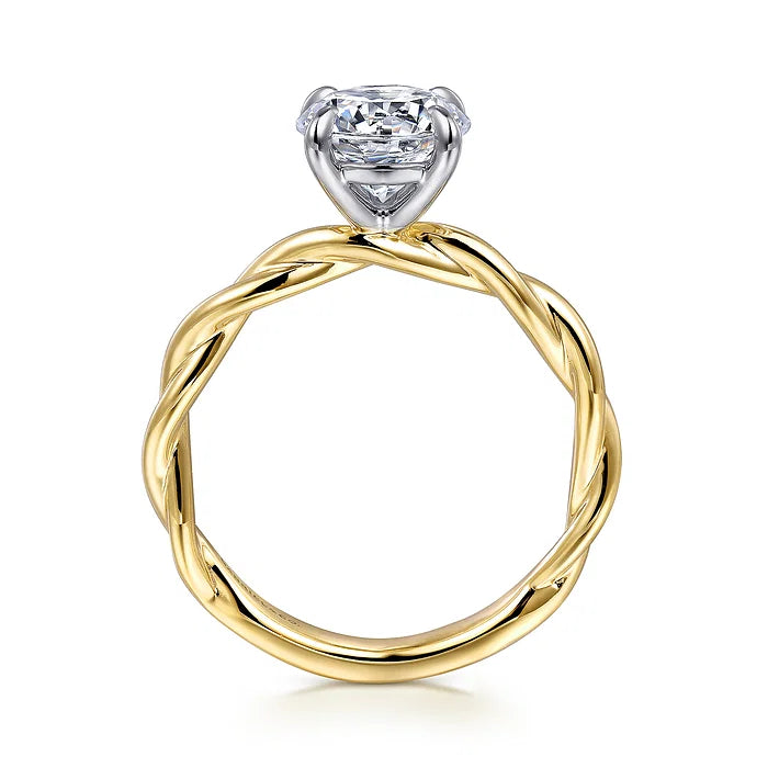 14K White-Yellow Gold Twisted Round Diamond Engagement Ring