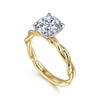 14K White-Yellow Gold Twisted Round Diamond Engagement Ring