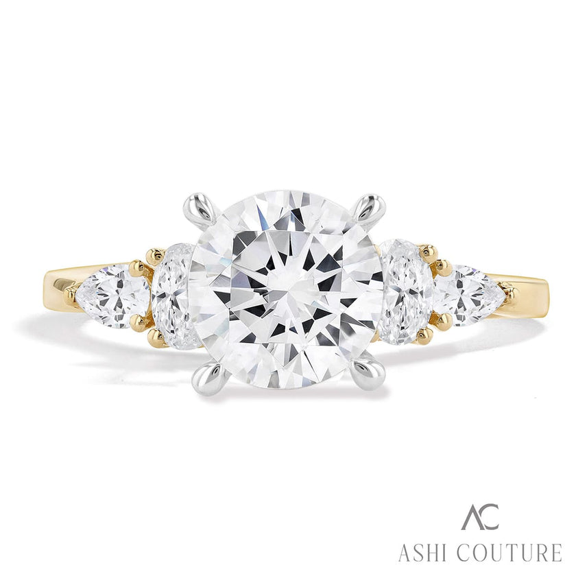 Exquisite Couture Round Oval & Pear Diamond Engagement Ring in 14K Yellow Gold