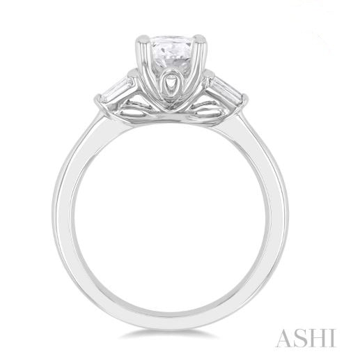 Exquisite Oval Shape Baguette Diamond Engagement Ring in 14K White Gold | Gemmas Jewelers