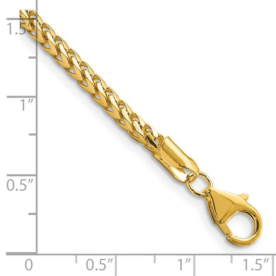 14K 8 inch 3mm Franco with Fancy Lobster Clasp Bracelet