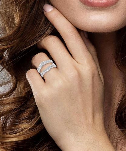 Fabulous Double Row Diamond Insert Wedding Ring in 14K White Gold | Gemmas Jewelers