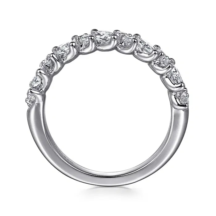 14K White Gold Prongs Marquise and Round Diamond Anniversary Band - 1.1 ct