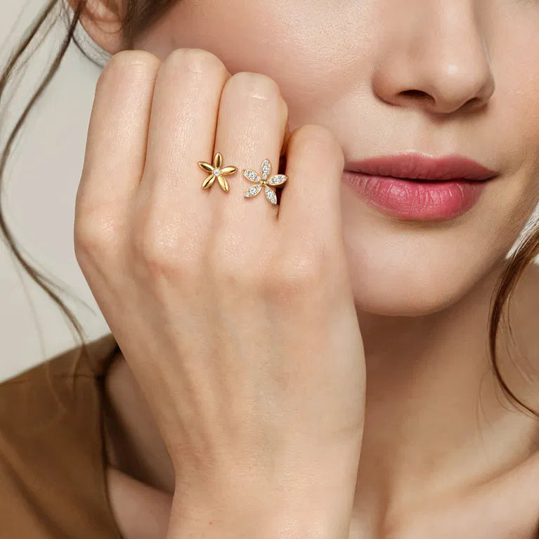 Floral - 14K Yellow Gold Diamond Floral Open Ring