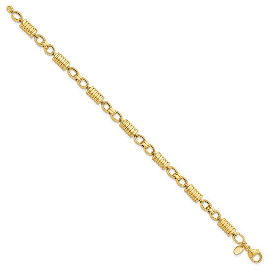 14k Polished and Grooved Fancy Link Men's Bracelet