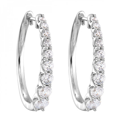 Glamorous Graduating Round Diamond Hoop Earrings in 14K White Gold