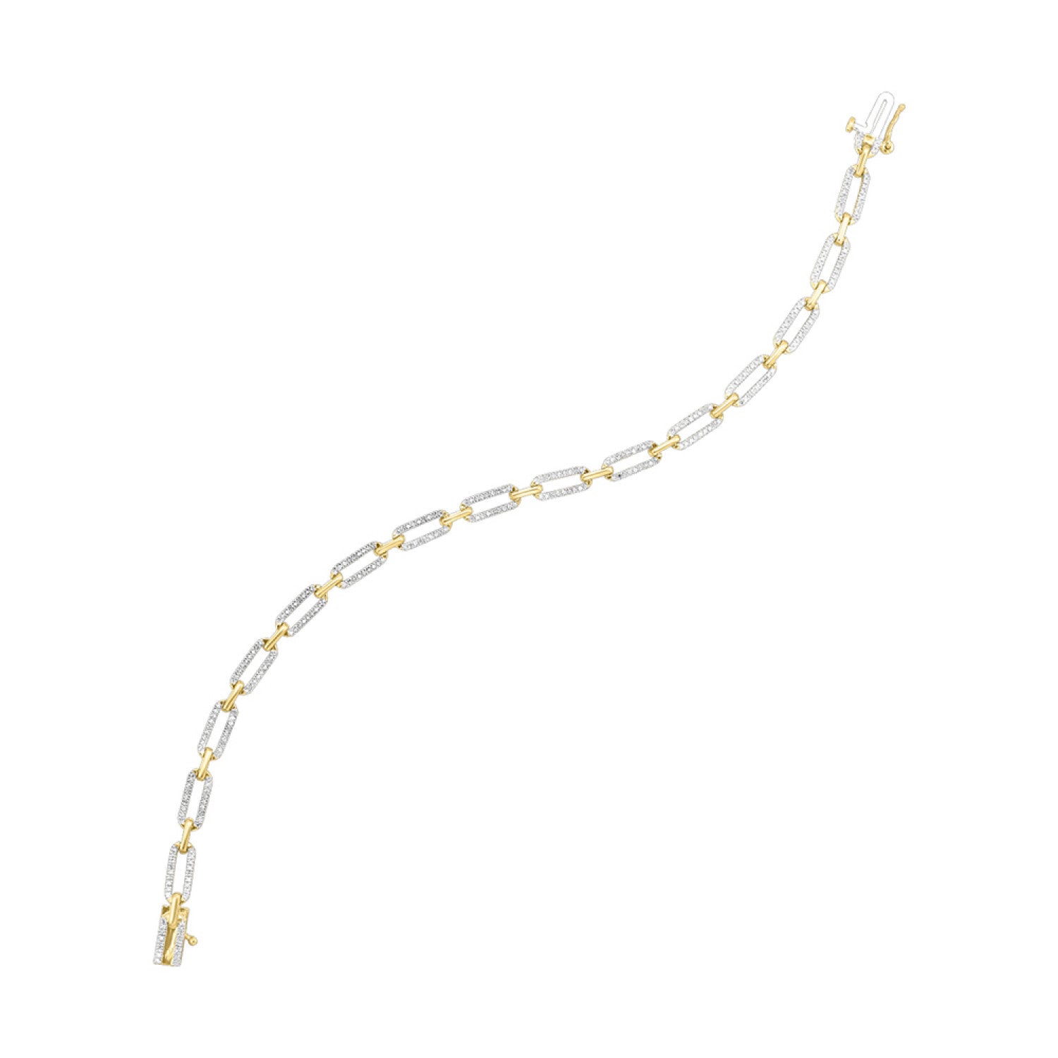 Sparkling Two-Tone Diamond Paperclip Chain Bracelet in 10K